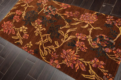 4x6 Brown,Gold Hand Knotted Tibetan 100% Wool Michaelian & Kohlberg Traditional  Oriental Area Rug