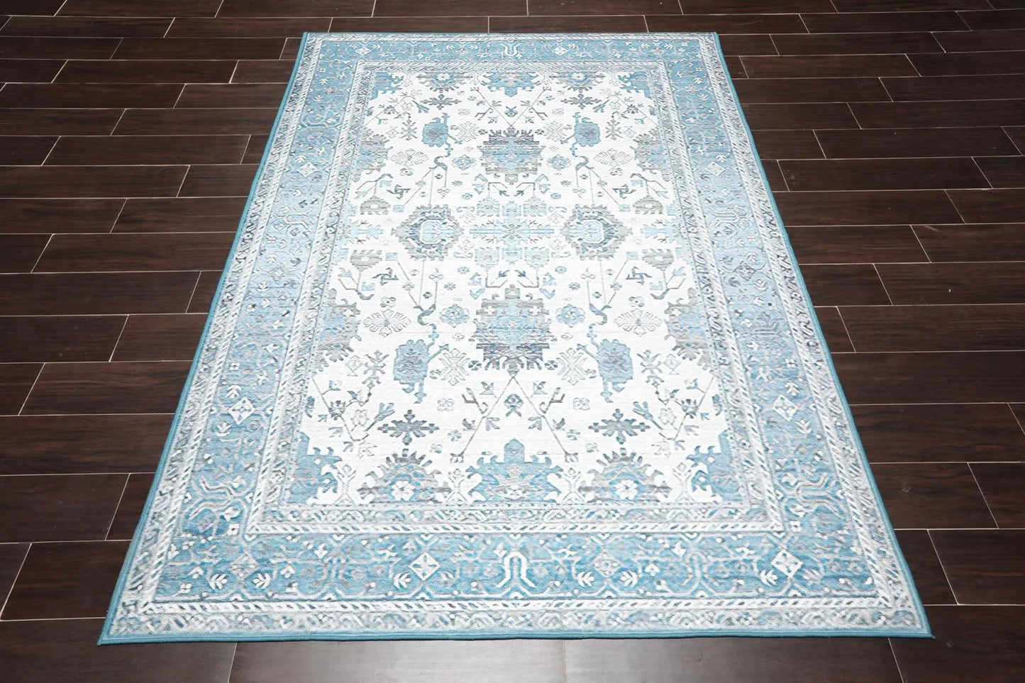 Multi Sizes  Machine Made Micro PrintedTraditional Oriental Area Rug Gray,Teal Color
