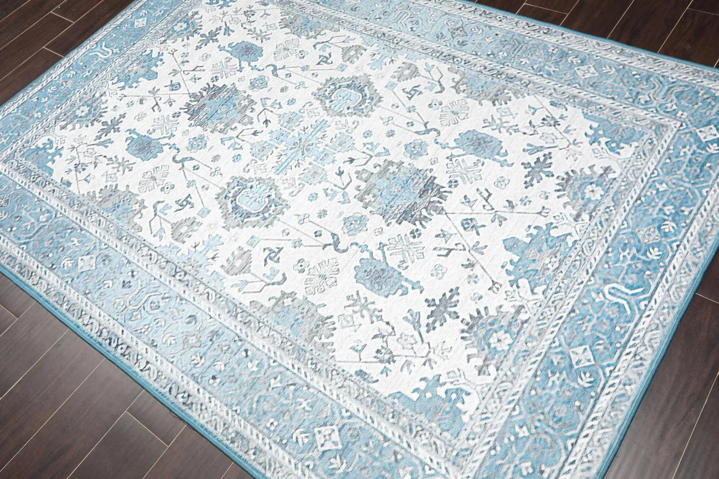 Multi Sizes  Machine Made Micro PrintedTraditional Oriental Area Rug Gray,Teal Color