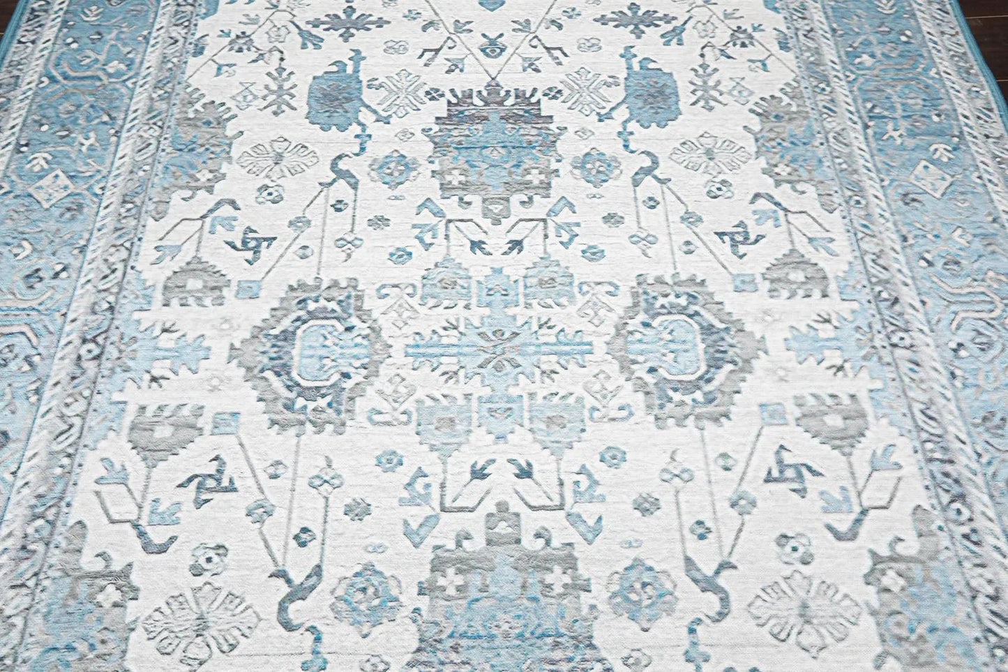 Multi Sizes  Machine Made Micro PrintedTraditional Oriental Area Rug Gray,Teal Color