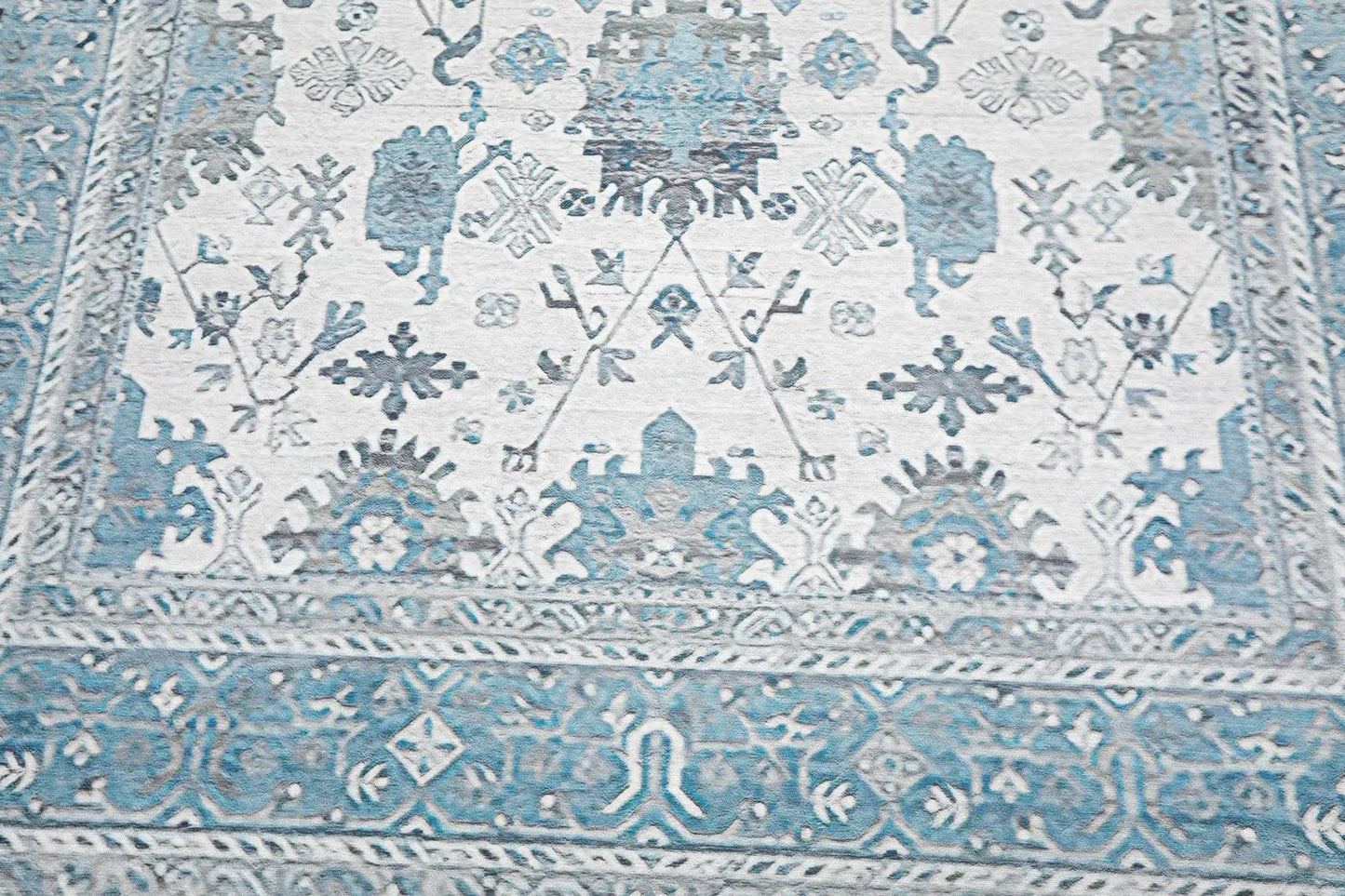 Multi Sizes  Machine Made Micro PrintedTraditional Oriental Area Rug Gray,Teal Color