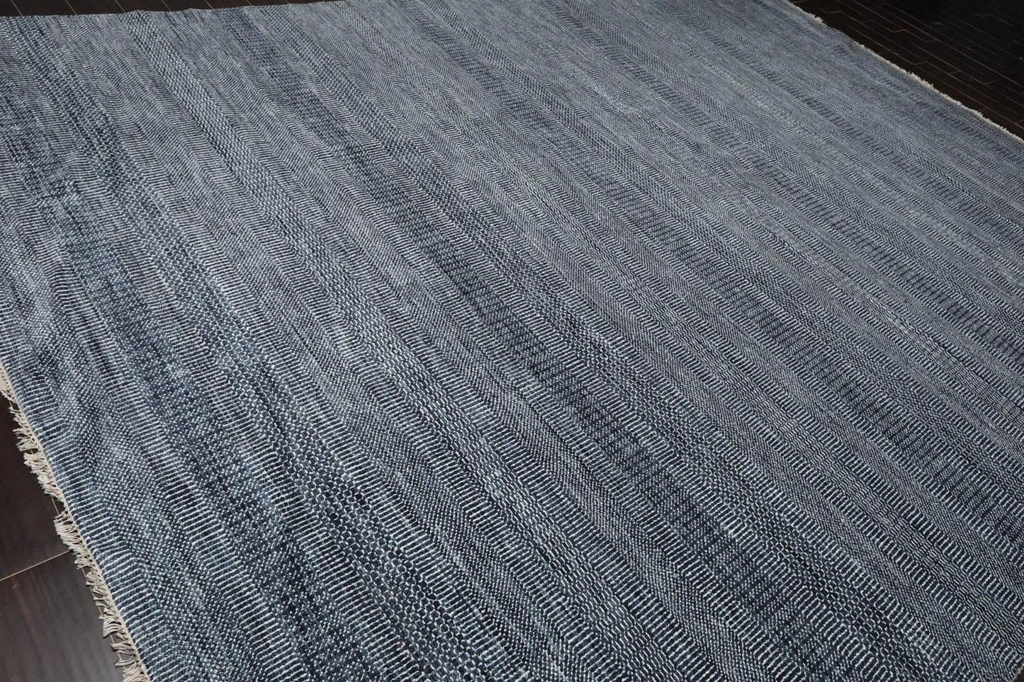 10'x14' Blue Hand Knotted Modern & Contemporary Geometric Tibetan Wool and Bamboo Silk Oriental Area Rug