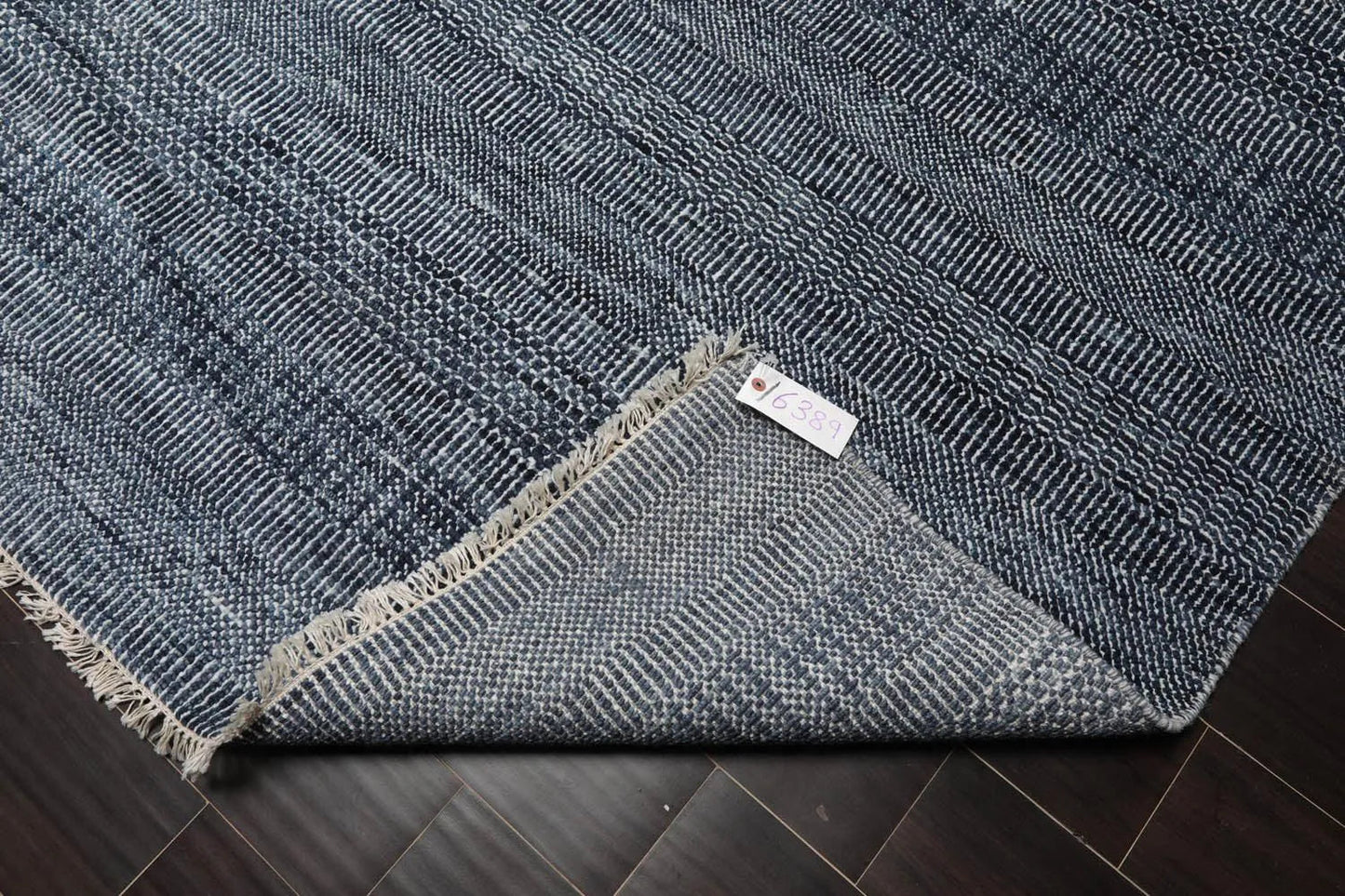 10'x14' Blue Hand Knotted Modern & Contemporary Geometric Tibetan Wool and Bamboo Silk Oriental Area Rug