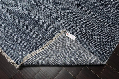 10'x14' Blue Hand Knotted Modern & Contemporary Geometric Tibetan Wool and Bamboo Silk Oriental Area Rug