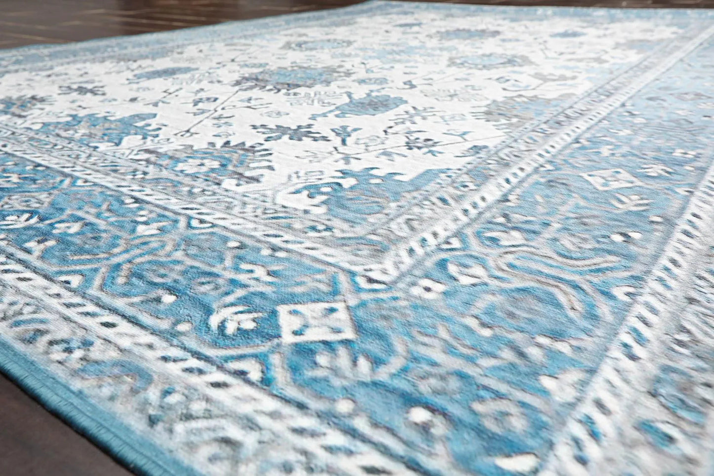 Multi Sizes  Machine Made Micro PrintedTraditional Oriental Area Rug Gray,Teal Color