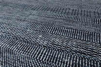 10'x14' Blue Hand Knotted Modern & Contemporary Geometric Tibetan Wool and Bamboo Silk Oriental Area Rug