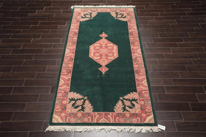5' x 9'9'' Palace Hand Knotted Wool Rare Romanian Hamadaan Area Rug Emerald