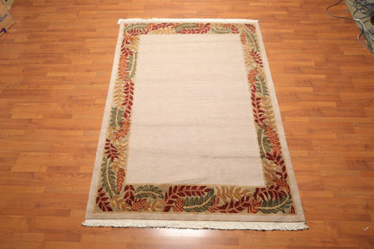 5'10" x 8'5" Hand Knotted Loop & Cut Pile Wool Tibetan Oriental Area Rug Beige