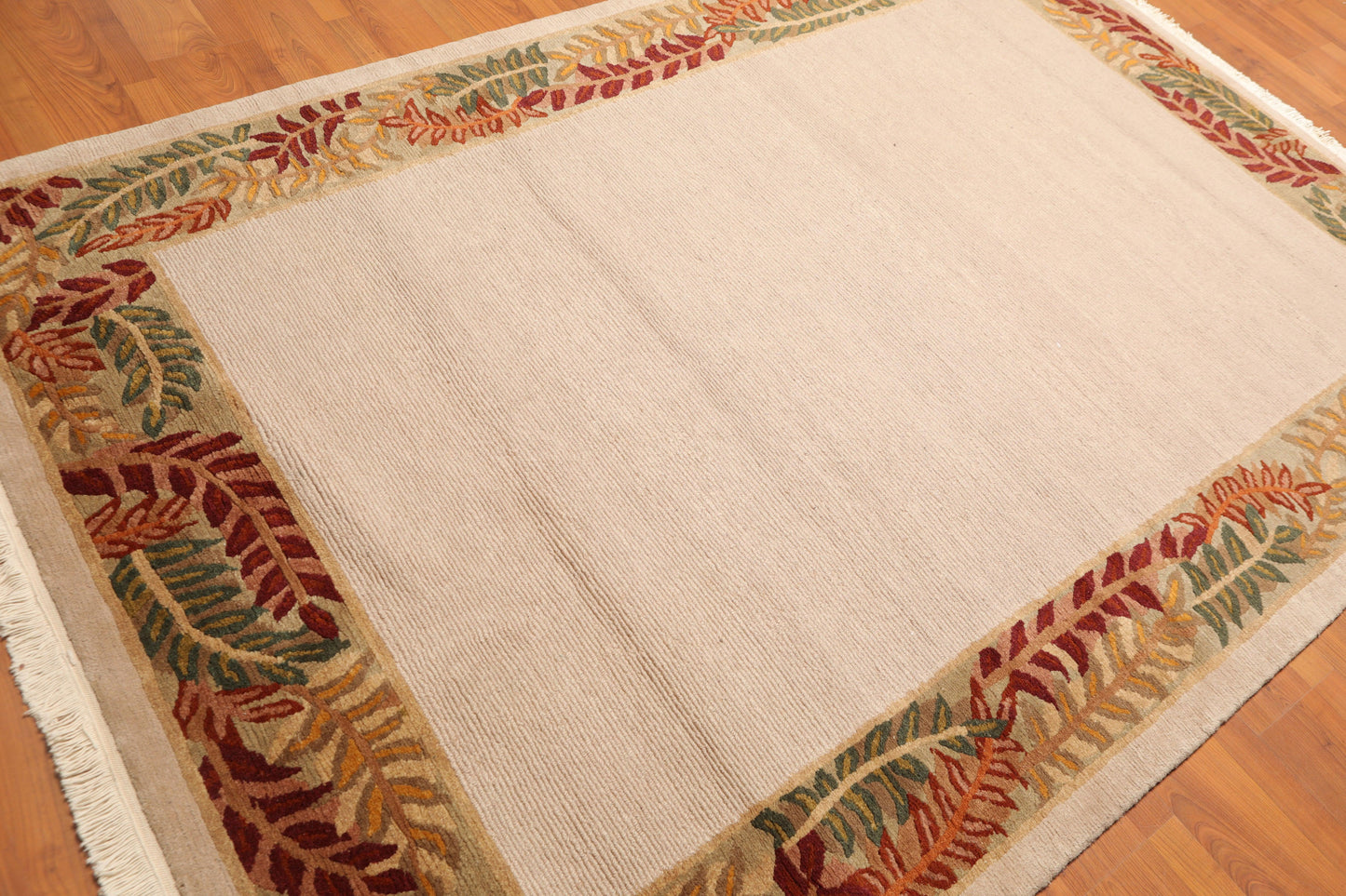 5'10" x 8'5" Hand Knotted Loop & Cut Pile Wool Tibetan Oriental Area Rug Beige