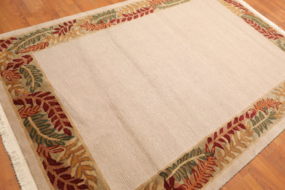5'10" x 8'5" Hand Knotted Loop & Cut Pile Wool Tibetan Oriental Area Rug Beige