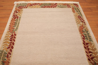 5'10" x 8'5" Hand Knotted Loop & Cut Pile Wool Tibetan Oriental Area Rug Beige