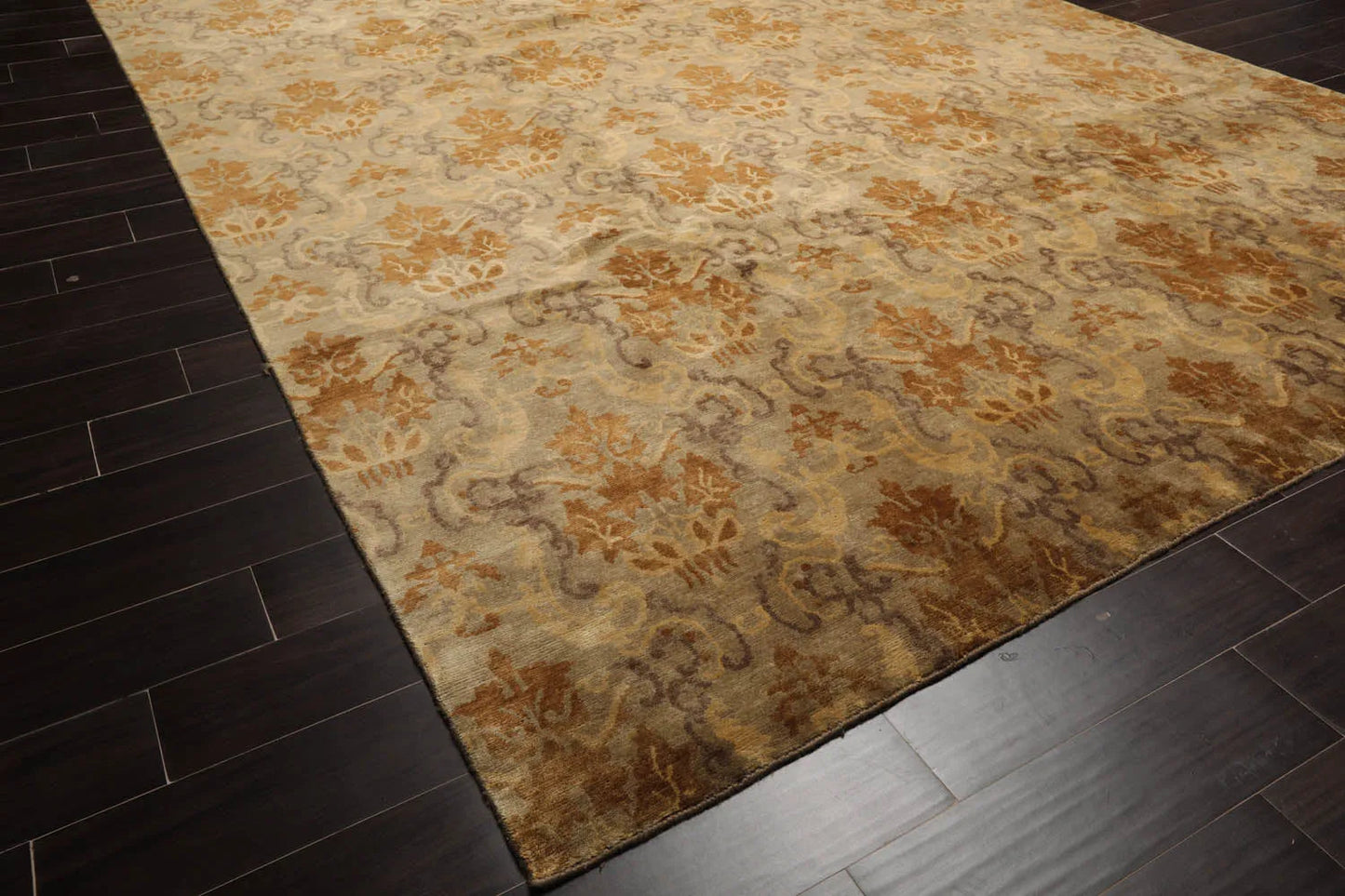 9x12 Tan Hand Knotted 100% Wool Kalaty Damask Transitional Oriental Area Rug
