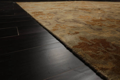 9x12 Tan Hand Knotted 100% Wool Kalaty Damask Transitional Oriental Area Rug