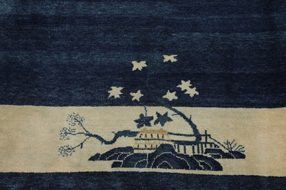 9x12 Navy Blue Hand Knotted Tibetan 100% Wool Michaelian & Kohlberg Chinese Art Deco Oriental Area Rug