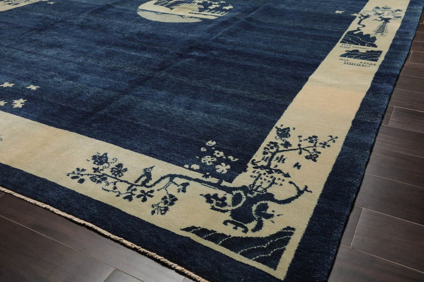 9x12 Navy Blue Hand Knotted Tibetan 100% Wool Michaelian & Kohlberg Chinese Art Deco Oriental Area Rug
