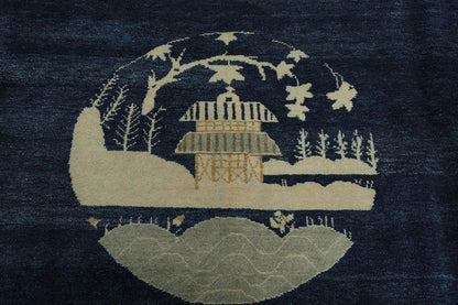9x12 Navy Blue Hand Knotted Tibetan 100% Wool Michaelian & Kohlberg Chinese Art Deco Oriental Area Rug