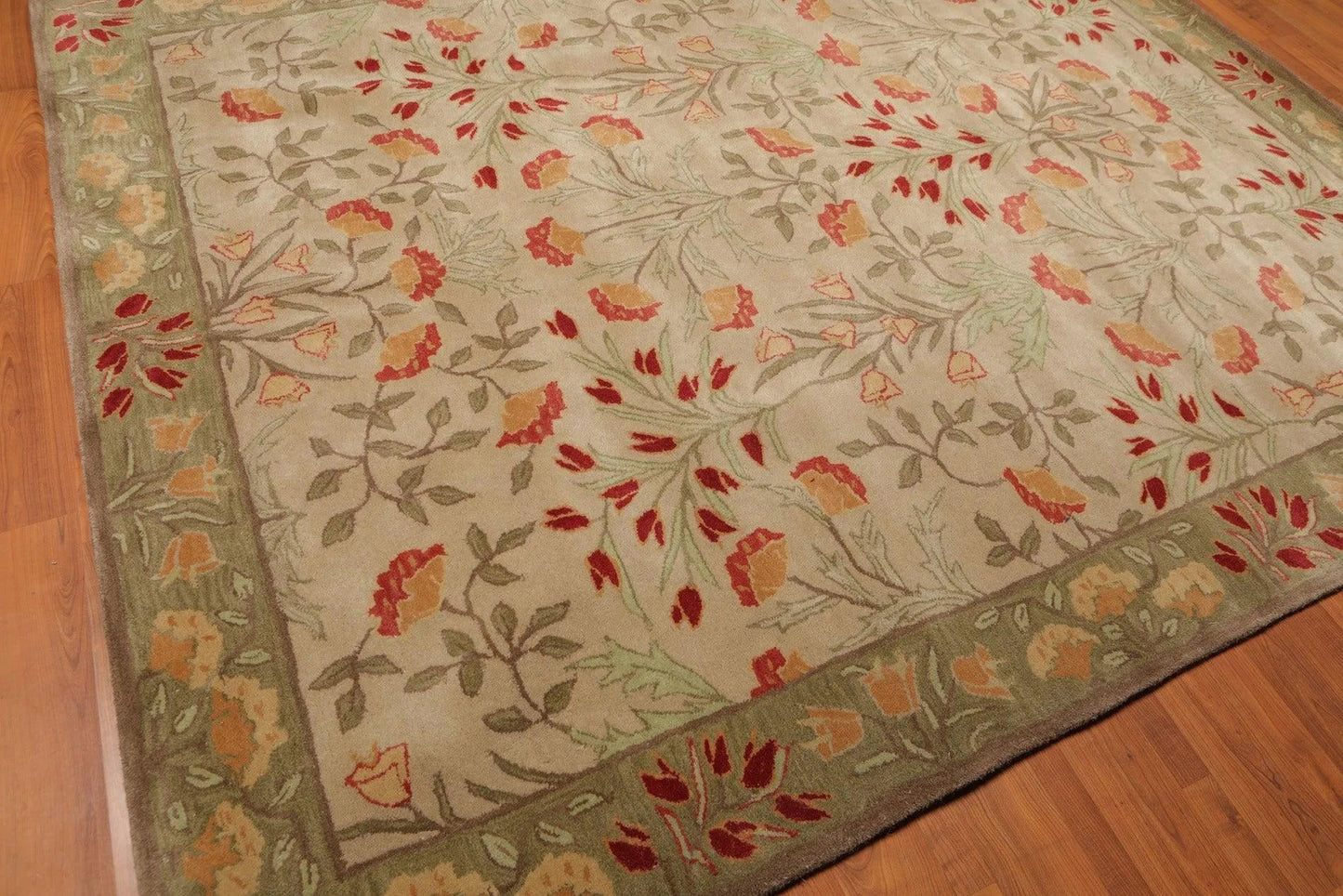 Multi Sizes Handmade Transitional Wool Botanical Floral Area Rug Beige