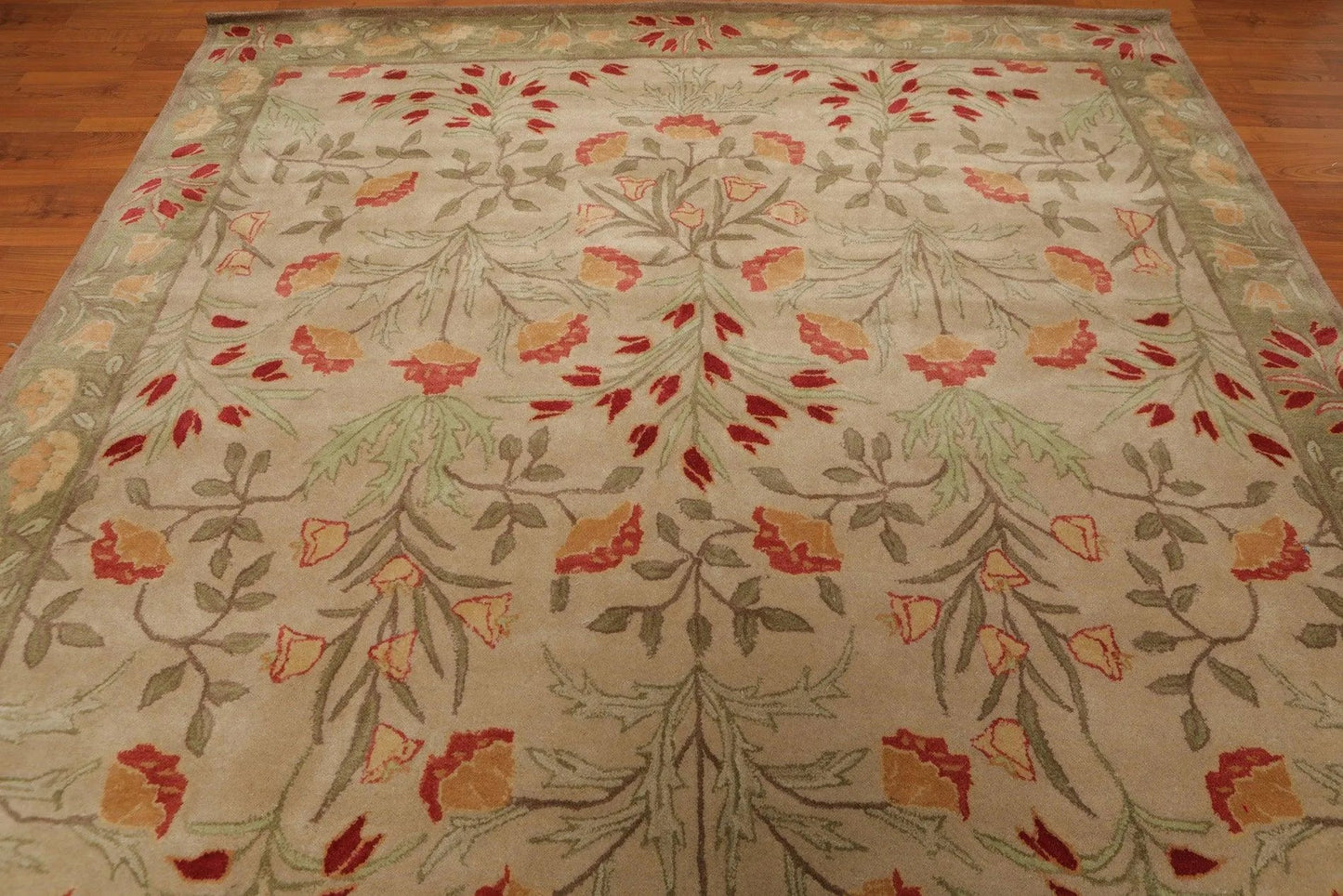 Multi Sizes Handmade Transitional Wool Botanical Floral Area Rug Beige