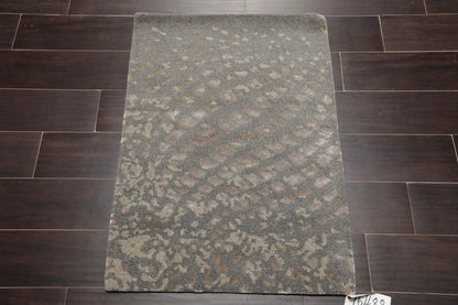 2' x 3' Hand Knotted Wool & Silk Modern Tibetan Oriental Area Rug Gray
