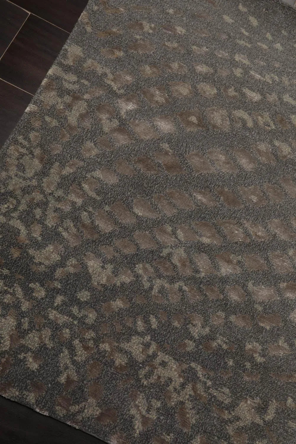 2' x 3' Hand Knotted Wool & Silk Modern Tibetan Oriental Area Rug Gray