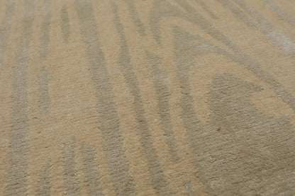 2' x 3' Hand Knotted Wool & Silk Modern Tibetan Oriental Area Rug Beige, Gray