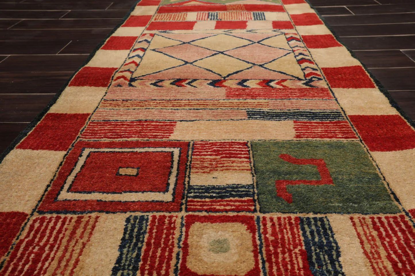 2'7''x12'3'' Runner Red, Green Hand Knotted Tibetan 100% Wool Michaelian & Kohlberg Modern & Contemporary Oriental Area Rug