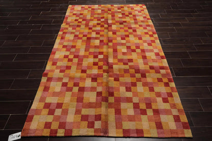 5x7 Raspberry, Gold Hand Knotted Tibetan 100% Wool Michaelian & Kohlberg Modern & Contemporary Oriental Area Rug