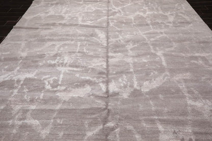 9’11" x 13’8" Hand Knotted Wool & Silk Modern Tibetan Oriental Area Rug Taupe