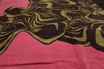 9x12 Pink, Brown Mark Philips Hand Knotted Tibetan 100% Wool Modern  Block Oriental Area Rug