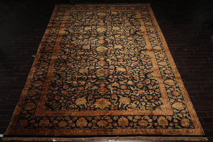 12'3"x19'6" Palace Charcoal Hand Knotted 100% Wool Agra Traditional Oriental Area Rug