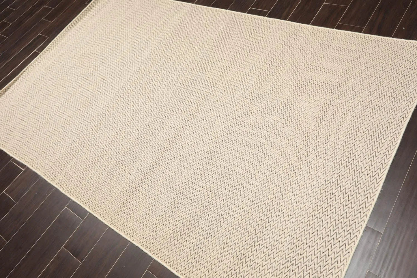 Multi Size Beige Hand Tufted Dhurry Herringbone Pattern 100% Wool Traditional Oriental Area Rug
