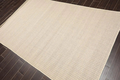 Multi Size Beige Hand Tufted Dhurry Herringbone Pattern 100% Wool Traditional Oriental Area Rug