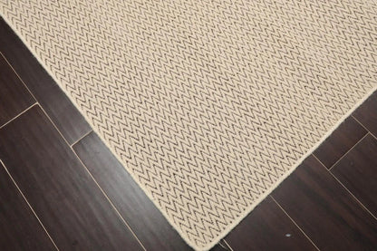 Multi Size Beige Hand Tufted Dhurry Herringbone Pattern 100% Wool Traditional Oriental Area Rug