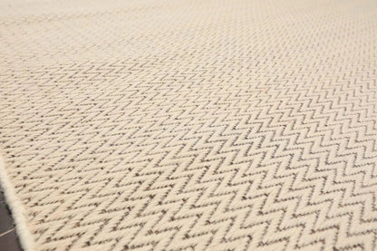 Multi Size Beige Hand Tufted Dhurry Herringbone Pattern 100% Wool Traditional Oriental Area Rug