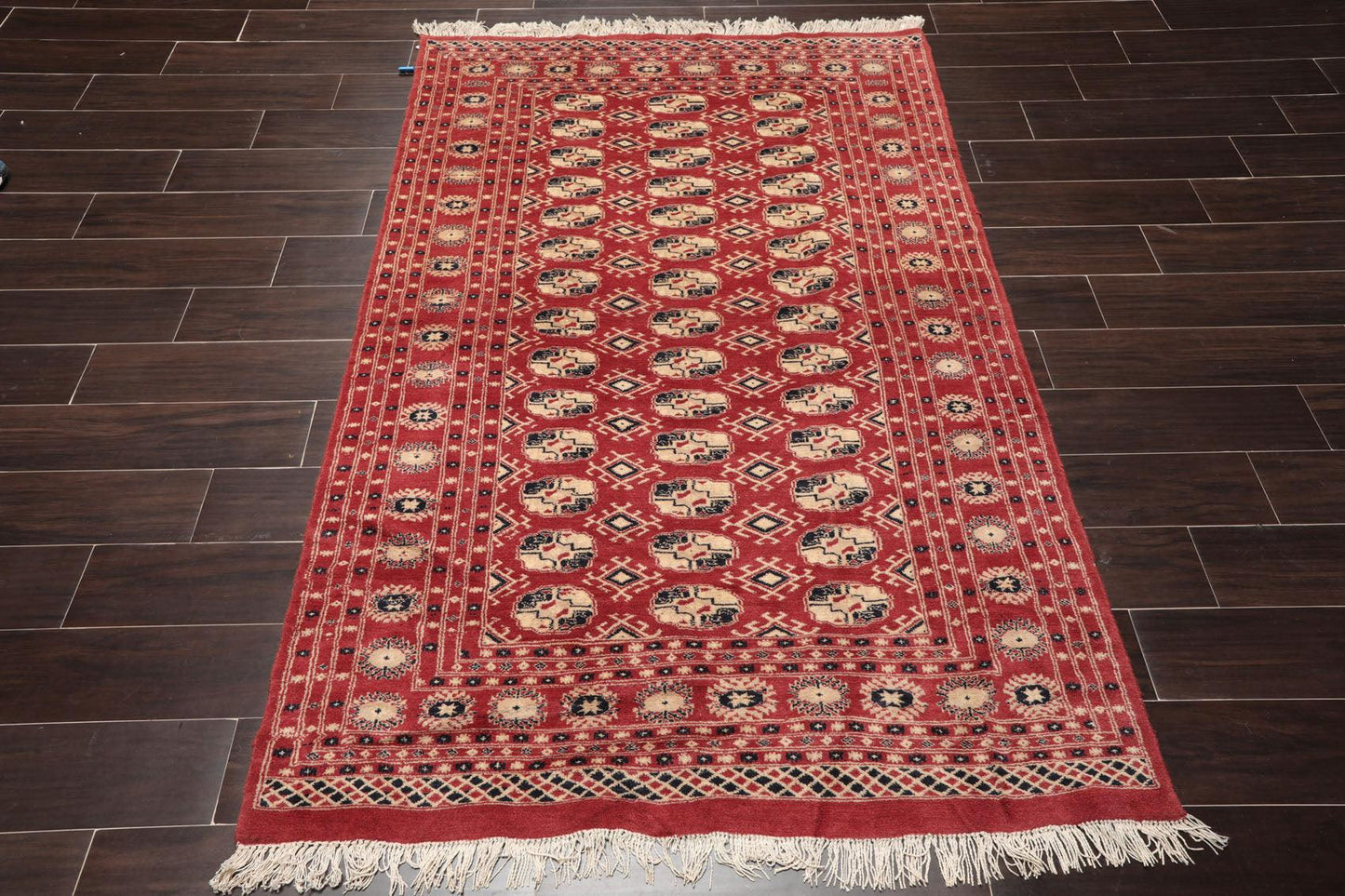 4'2"x6'4" Hand Knotted Wool Bokhaara Traditional 250 KPSI Oriental Area Rug Rust