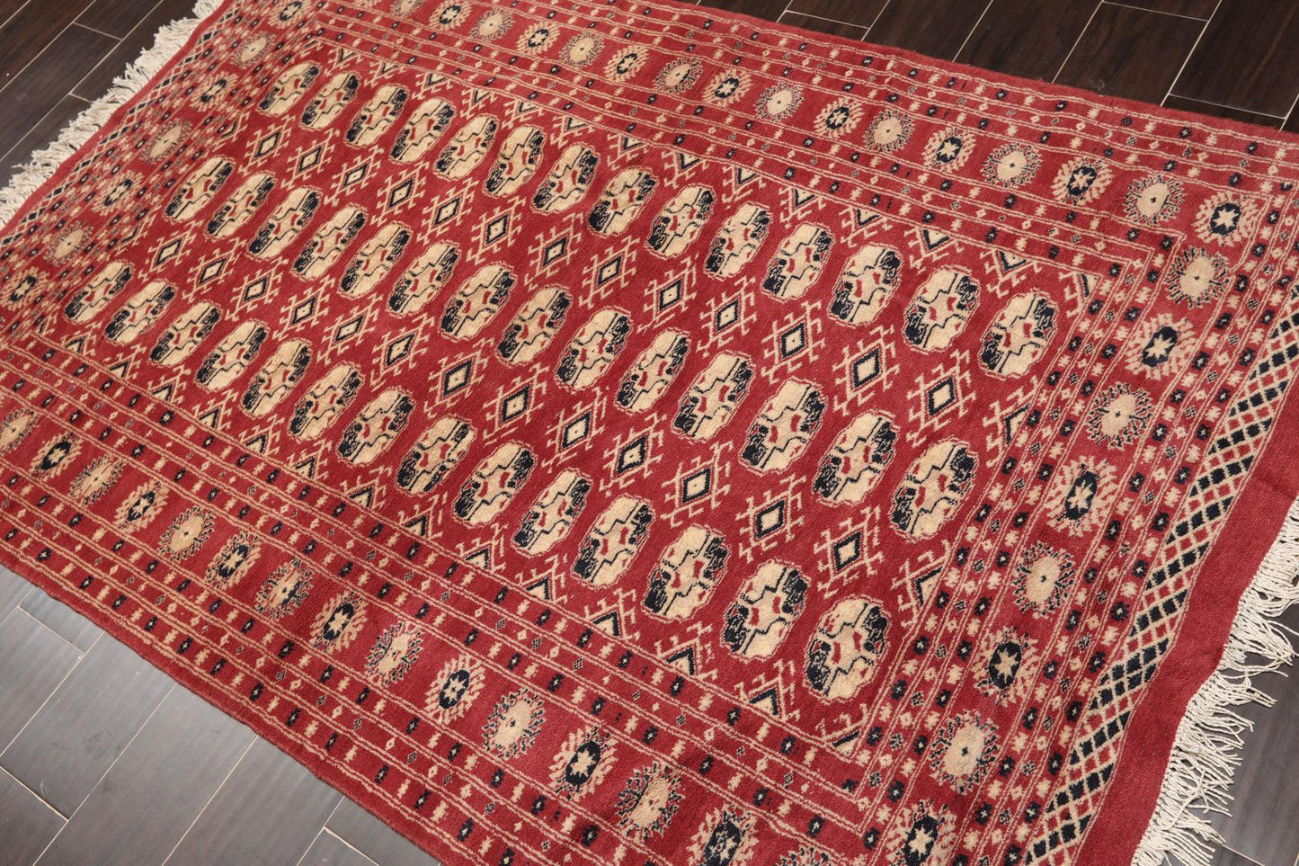 4'2"x6'4" Hand Knotted Wool Bokhaara Traditional 250 KPSI Oriental Area Rug Rust