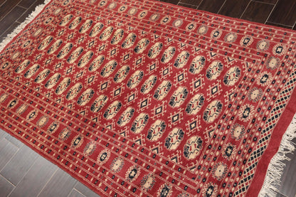 4'2"x6'4" Hand Knotted Wool Bokhaara Traditional 250 KPSI Oriental Area Rug Rust