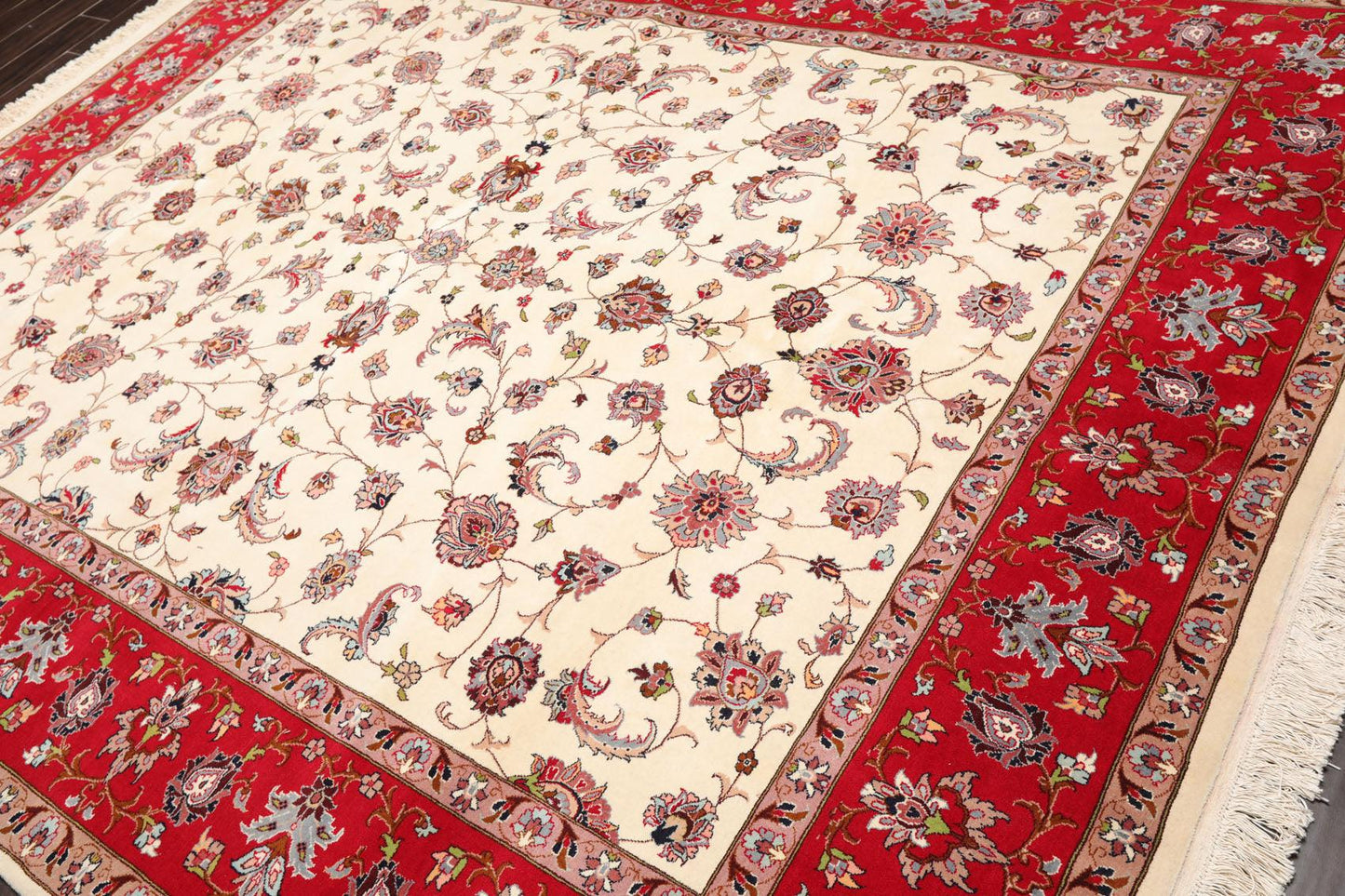 8'2''x 10'4" Hand Knotted 100% Wool 16/18 Pakpersian 300 KPSI Area Rug Ivory Red