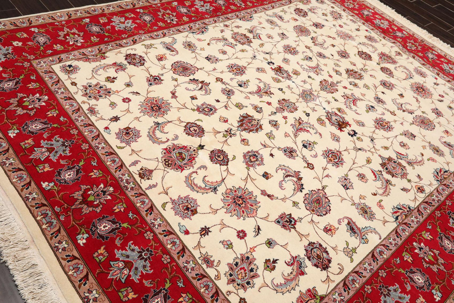 8'2''x 10'4" Hand Knotted 100% Wool 16/18 Pakpersian 300 KPSI Area Rug Ivory Red
