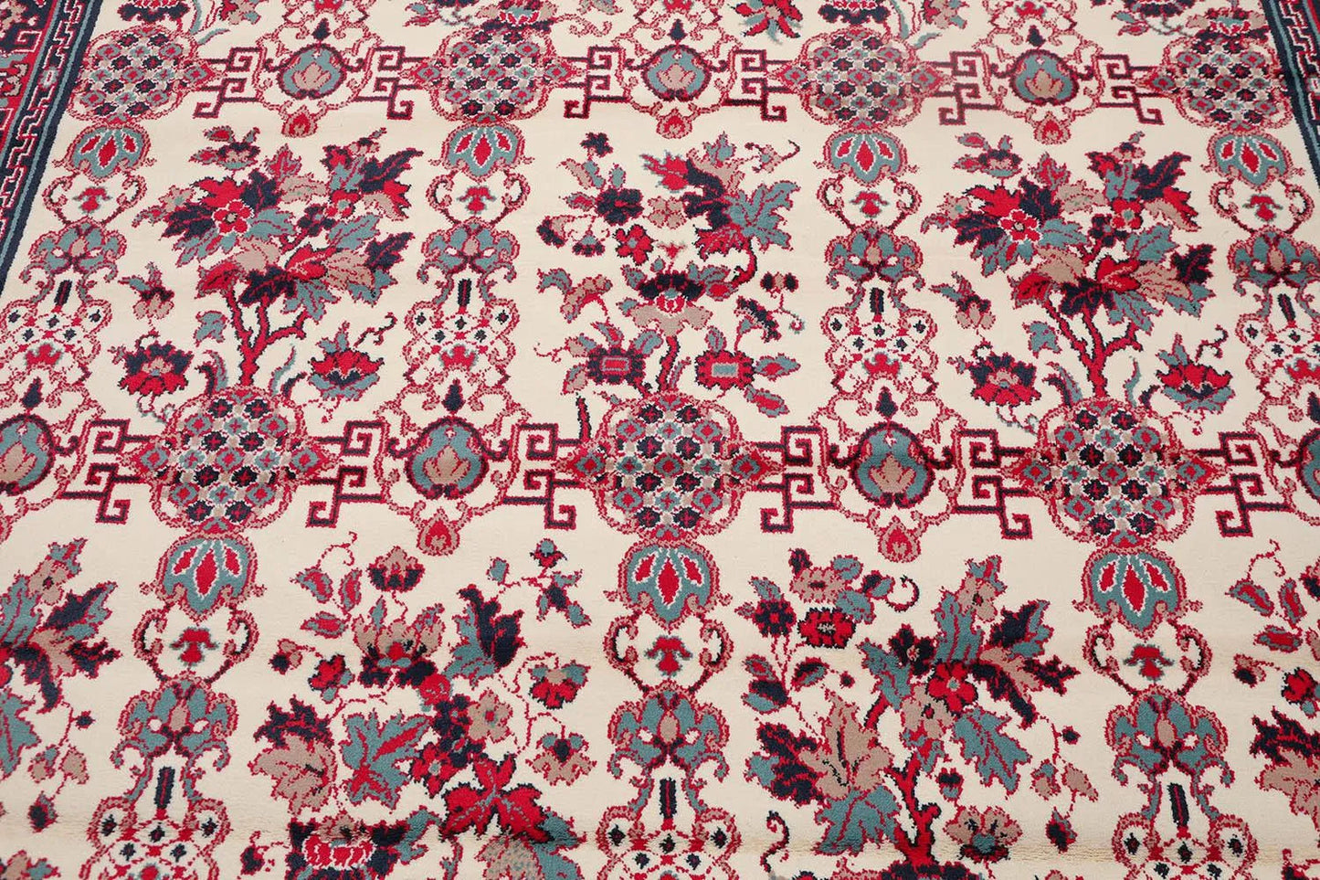 8x10 Cream, Navy Machine Made Polypropylene Traditional Oriental Area Rug