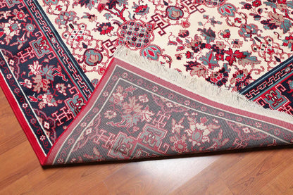 8x10 Cream, Navy Machine Made Polypropylene Traditional Oriental Area Rug
