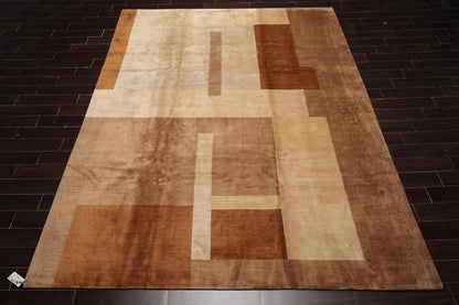 9x12 Beige Hand Knotted Tibetan Wool and Silk Michaelian & Kohlberg Modern & Contemporary Oriental Area Rug