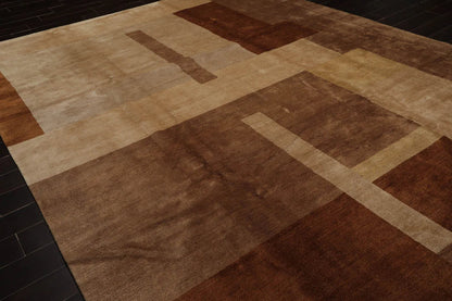 9x12 Beige Hand Knotted Tibetan Wool and Silk Michaelian & Kohlberg Modern & Contemporary Oriental Area Rug