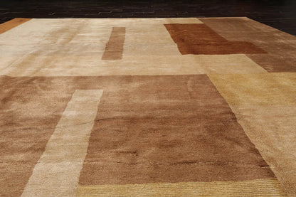 9x12 Beige Hand Knotted Tibetan Wool and Silk Michaelian & Kohlberg Modern & Contemporary Oriental Area Rug