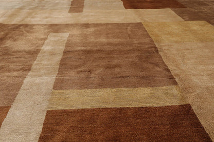 9x12 Beige Hand Knotted Tibetan Wool and Silk Michaelian & Kohlberg Modern & Contemporary Oriental Area Rug