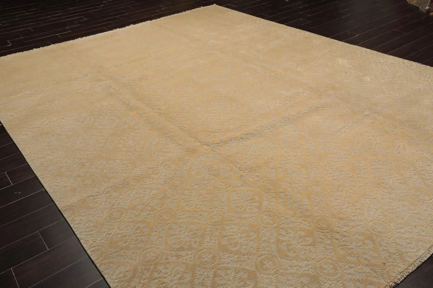 9x12 Gray Hand Knotted Tibetan Wool and Silk Modern & Contemporary Oriental Area Rug