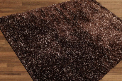Multi Size Chocolate, White Hand Made Shag Polyester Modern Oriental Area Rug
