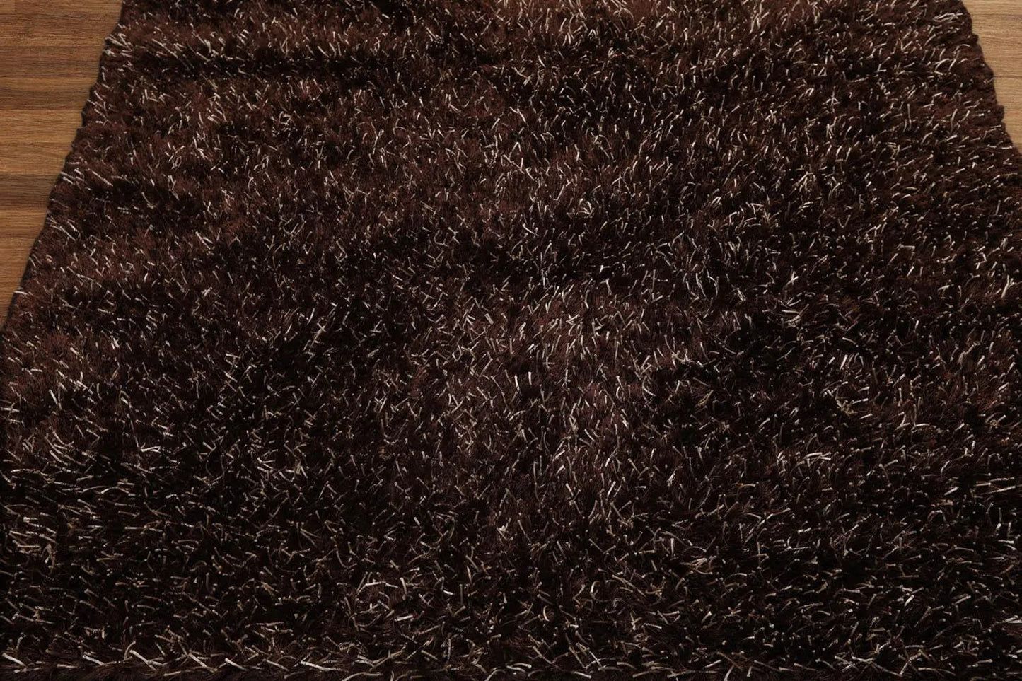 Multi Size Chocolate, White Hand Made Shag Polyester Modern Oriental Area Rug