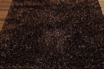 Multi Size Chocolate, White Hand Made Shag Polyester Modern Oriental Area Rug