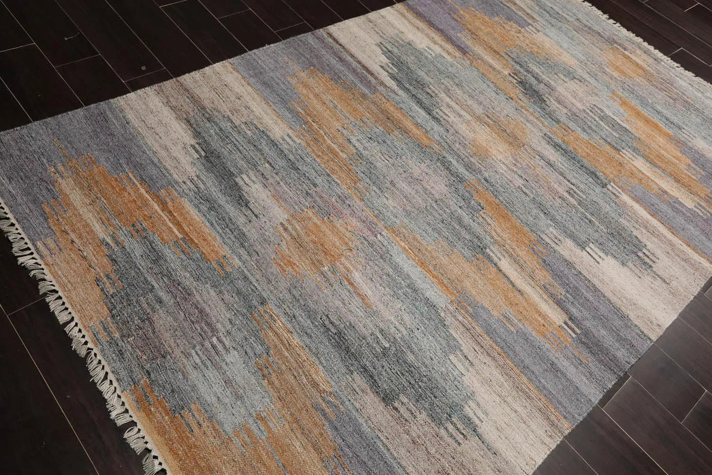 5' x 8' Indoor Outdoor  Hand Woven 100% Recycled PET Yarn Modern Kilim Area Rug Gray